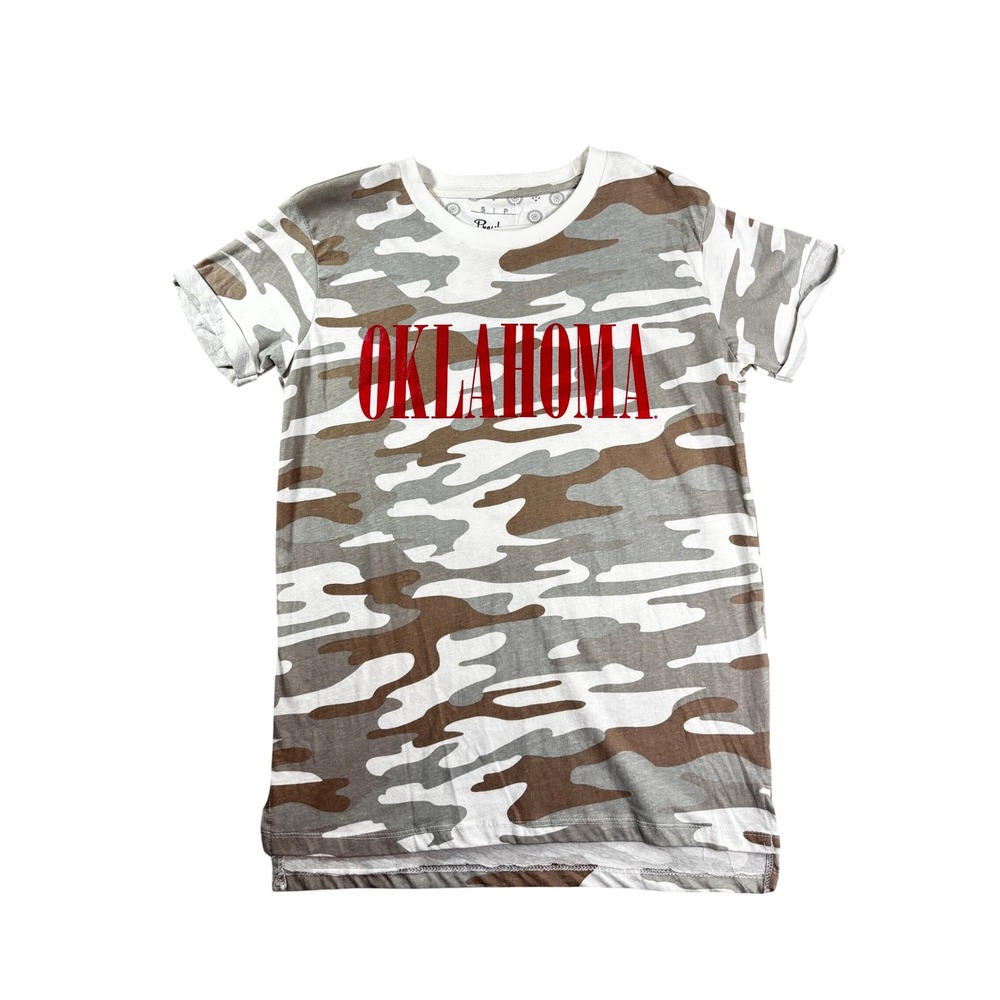 Pressbox Oklahoma Sooners Camo T-Shirt Women Small Grey Brown Cotton NWT